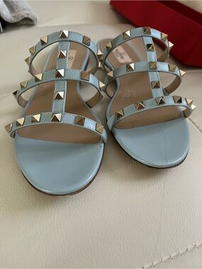 Valentino Light Blue Rockstud Slide Sandals